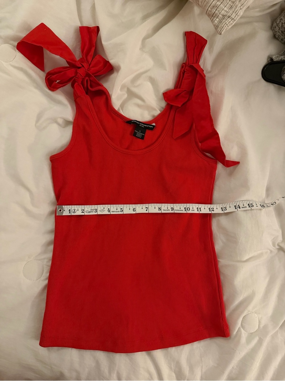 French Connection Red Ribbed Tie Shoulder Tank Top size SMALL - Picture 5 of 5